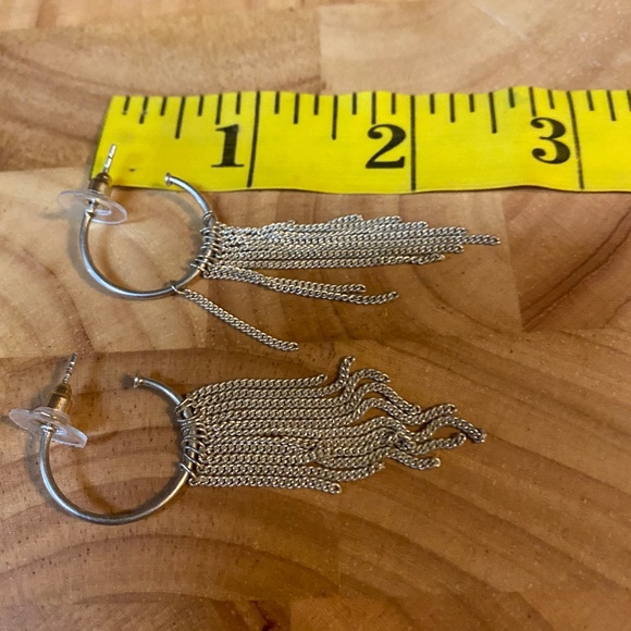 * hoop earrings fringe long dangle silver tone chain style open hoop disco - Picture 4 of 4